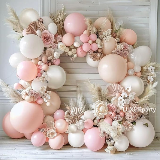 Pink White Balloon Garland Double Stuffed Pink Beige Cream Peach Pastel Balloon Arch Kit Pearl Sand White Balloons for Baby Shower Birthday Wedding Anniversary Party Decoration