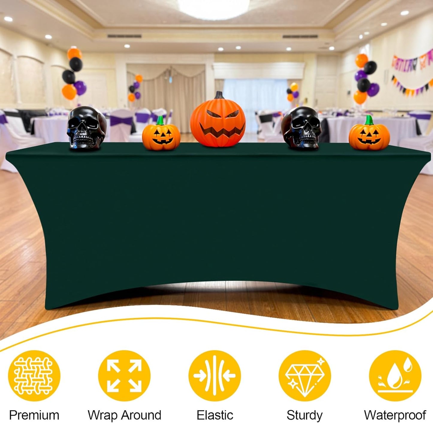 Smiry 2 Pack Spandex Table Cloth 5FT, Elastic Fitted Stretch Tablecloths, Washable and Wrinkle Free Rectangular Patio Table Cover for Outdoor, Wedding, Banquet (Hunter Green, 60Lx30Wx30H Inch)