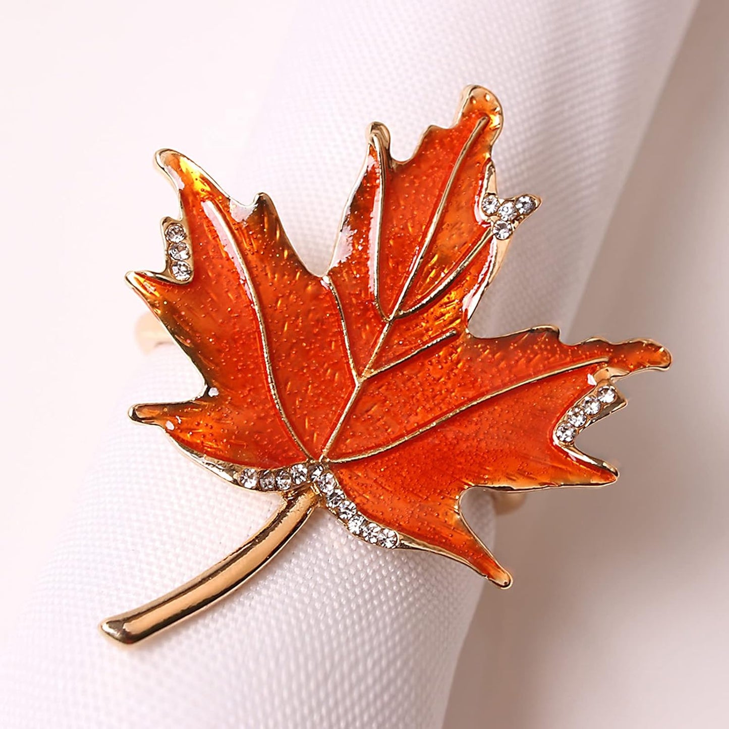 6 Pcs Maple Leaves Napkin Ring, Fall Metal Napkin Ring Holder Maple Leaves Serviette Buckle Holder Autumn Leaf Napkin Buckle for Harvest Season Thanksgiving Fall Decoration (Orange- 6pcs)