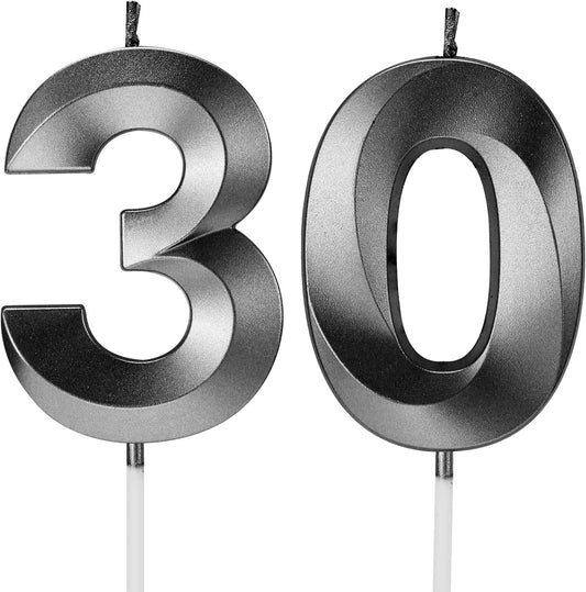 30th Birthday Candles Numbers for Cakes Numerals 30 Candles Happy Thirtieth Birthday 3D Designed Wedding Anniversary Party Cake Topper Decorations (30, Black)
