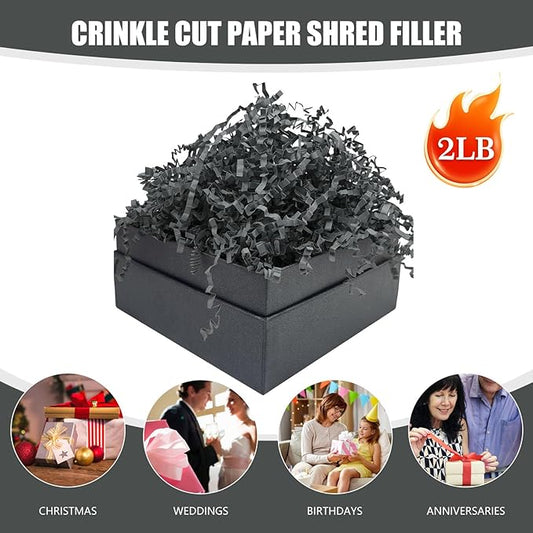 Gray Crinkle Cut Paper Shred Filler, 2 LB Basket Filler Shredded Paper, Confetti Stuffing for Basket Filling, Halloween, Thanksgiving, Christmas, Birthdays, Gift Wrapping, Stuffer Party Supplies