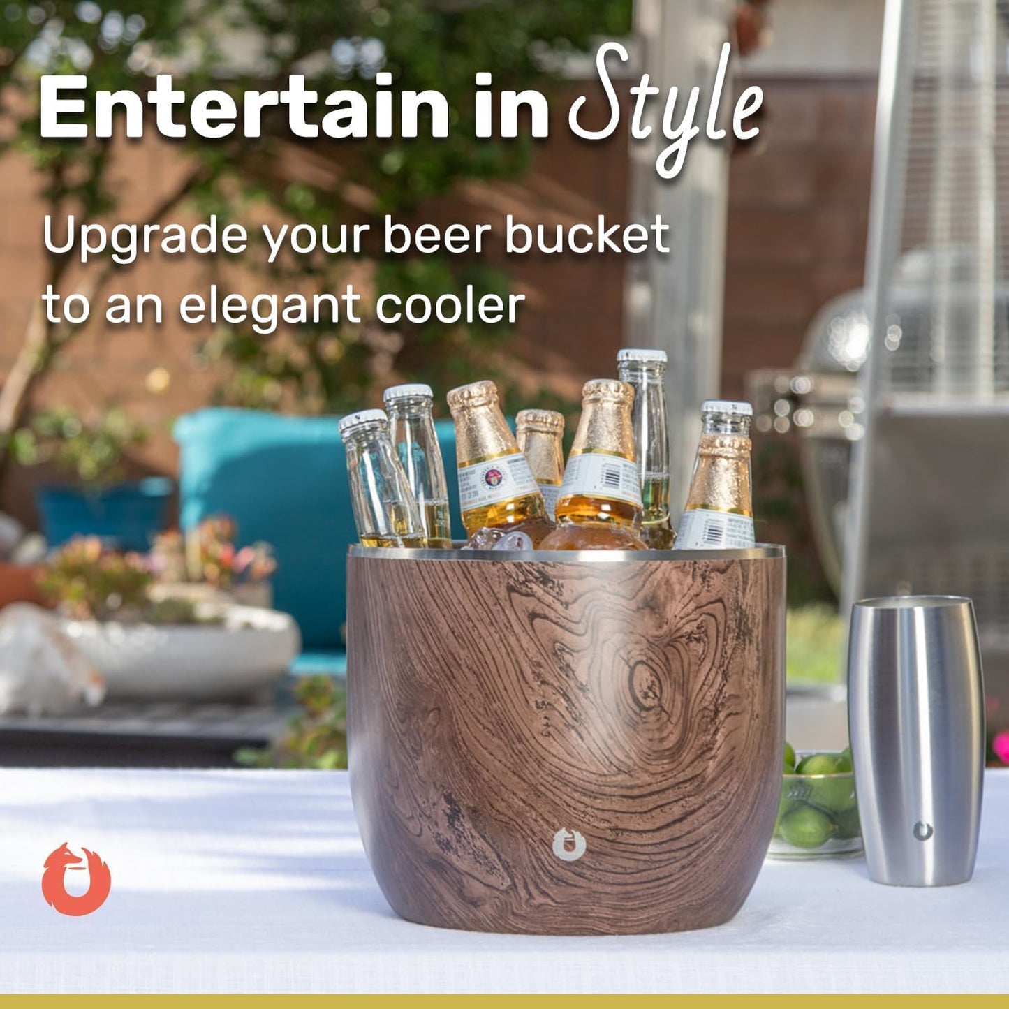 SNOWFOX XL Premium Vacuum Insulated Double Wall Stainless Steel Ice Bucket with Lid/Scoop, Bar Accessories, Large Elegant Party Bucket, Chill Several Bottles, Beautiful Entertaining, 7L, Shimmer Gold