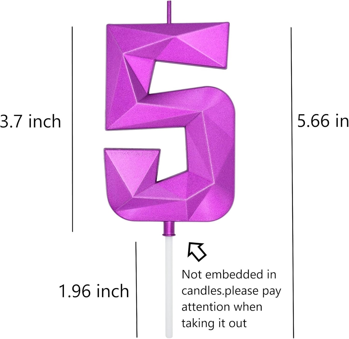 DERVENTA Large Birthday Candle Number 3D Purple 3.7 inch Party Celebration Anniversary Decoration Cake Topper 1 Piece (Number 5 Purple)