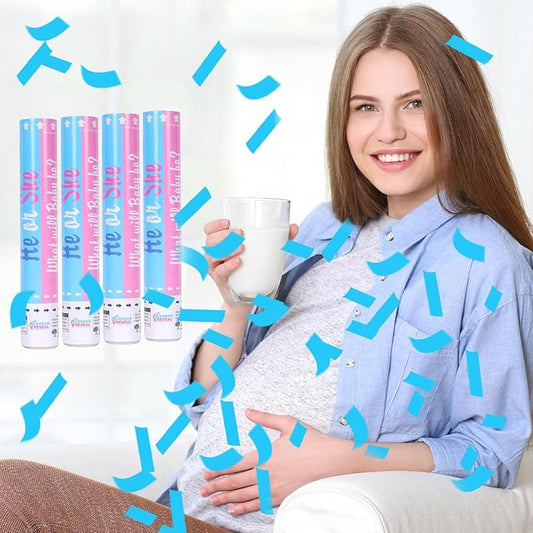 Gender Reveal Confetti Cannons - Set of 4 Blue Party Poppers for Stunning Gender Reveal Announcements, Perfect for Baby Showers and Celebrations(Non-Powder)