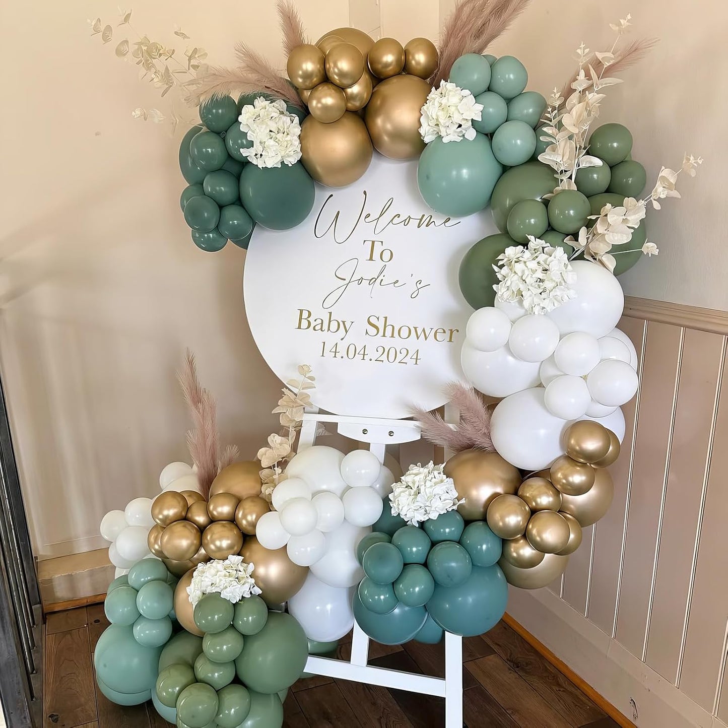 Dusty Blue Sage Green Balloon Arch Kit Slate Fog Blue Pastel Green White Sand Beige Gold Balloons Garland for Jungle Safari Birthday Baby Shower Wedding Party Decorations