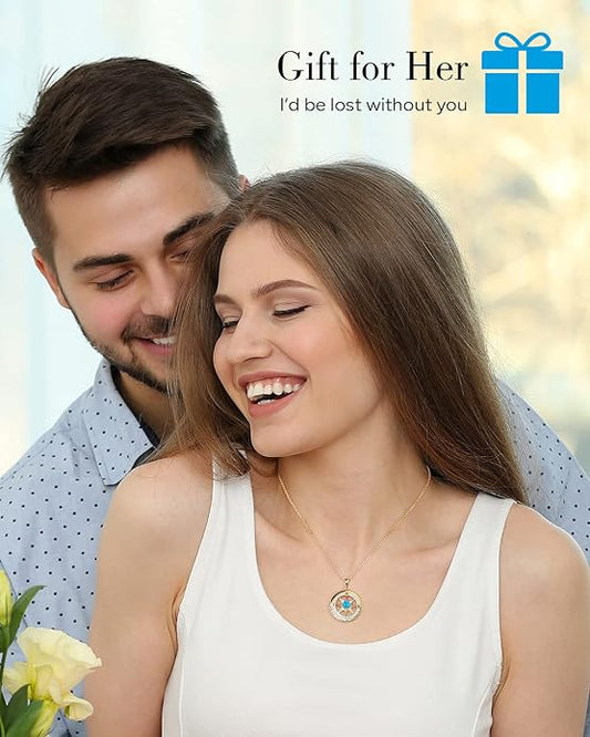 S925 Necklace Gift for Wife |Compass Jewelry |Women Anniversary |Sterling Silver |Girlfriend Birthday Gifts for Her Valentines |I'd be Lost without You |Jewel 18K Gold