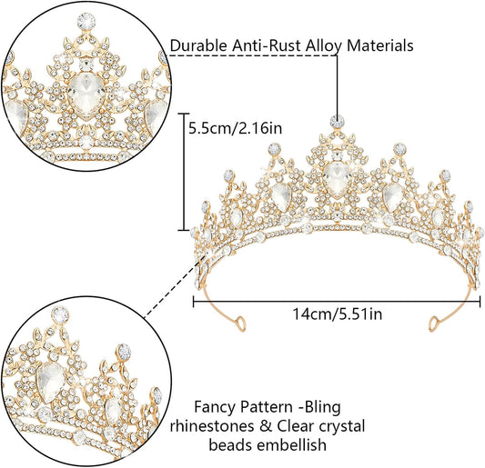 Crystal Tiaras & Crowns for Women, Bride Royal Queen Headband Princess Headpieces for Birthday Cake Crown & Prom Pageant Party
