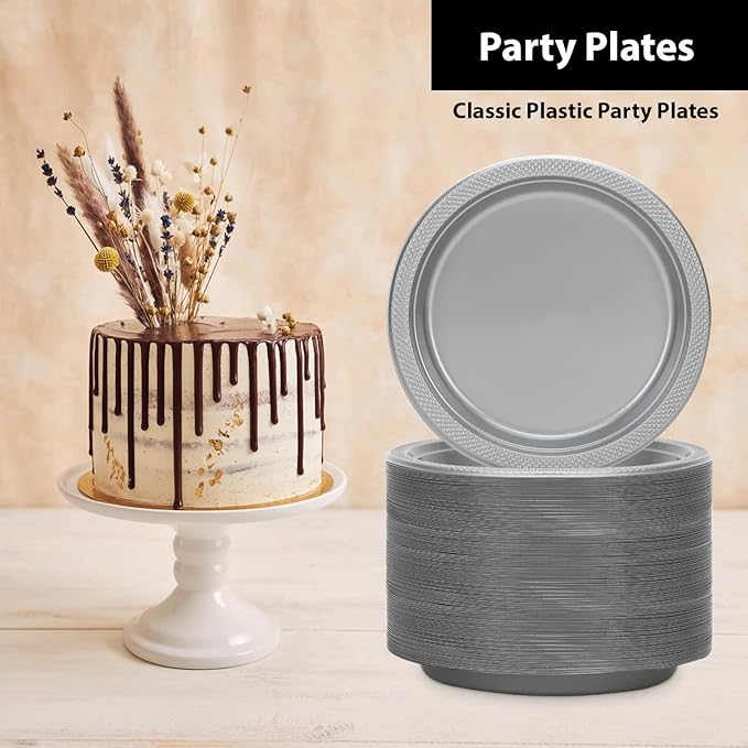Hanna K. Signature Silver Solid Color Premium Heavy Weight Plastic Appetizer Plate (7") 50 Count - Elegant & Durable, Perfect for Parties, Weddings & Everyday Use