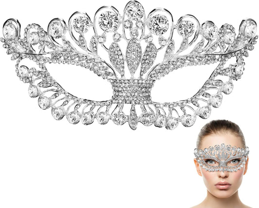 Toyvian Costume Mask Shiny Rhinestones Masquerade Mask Evening Prom Venetian Mardi Gras Party Mask for Women Girls White Decor