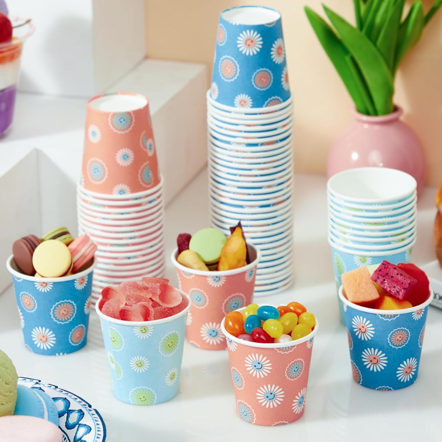 SIUQ 1200 Pack 3 oz Paper Cups, Disposable Bathroom Cups, Mini Mouthwash Cups, Small Cup 3 Ounce for Bathroom, Party, Picnic, BBQ, Travel(Daisy)