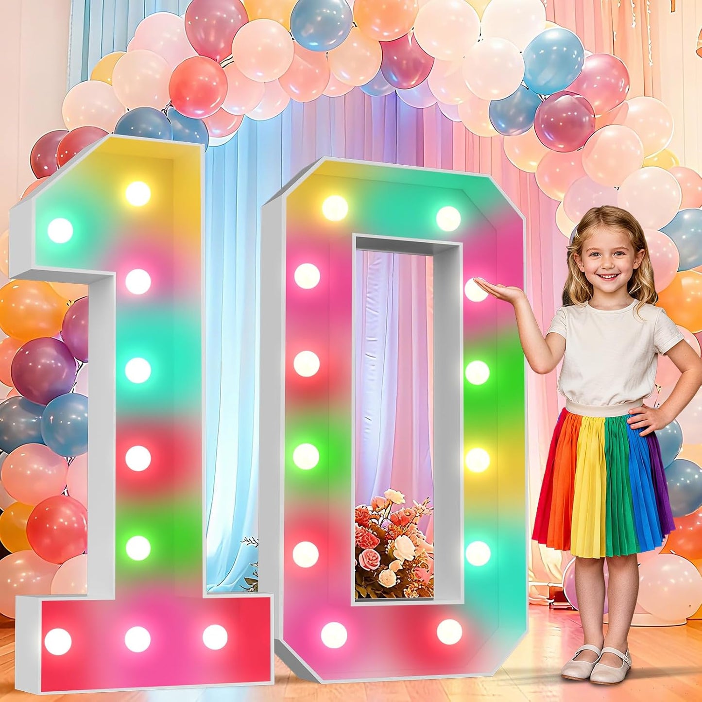 Ledido 4FT Marquee Light Up Numbers 10, 34 Colors Changing Marquee Numbers 4 Feet Tall with Remote, Big 10th Birthday Number, Large Lighted Number for Anniversary Graduation Birthday Party Decoration