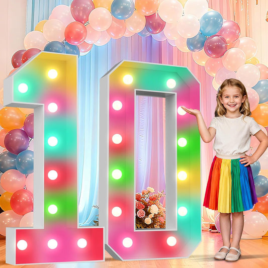Ledido 4FT Marquee Light Up Numbers 10, 34 Colors Changing Marquee Numbers 4 Feet Tall with Remote, Big 10th Birthday Number, Large Lighted Number for Anniversary Graduation Birthday Party Decoration