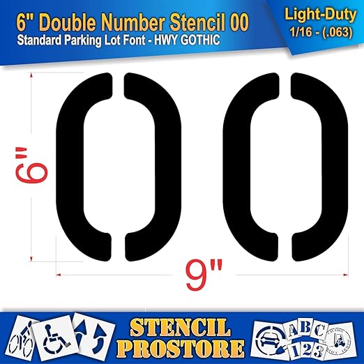 Pavement, Curb, and WheelStop Stencils - 6 inch Double Number Stencil - (00) - 6" x 9" x 1/16" (63 mil) - Light-Duty