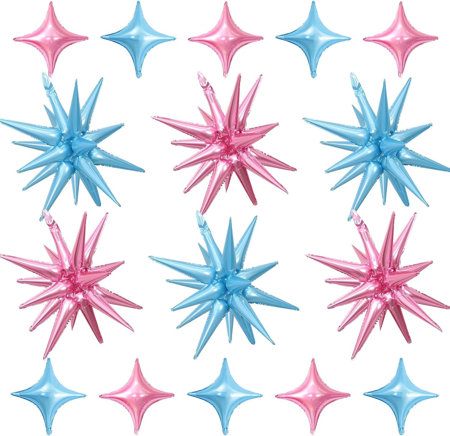 Pink Blue Star Balloon,6Pcs 22Inch Explosion Star Balloons and 10Pcs 10Inch Four Angle Balloons Kit for Gender Reveal Birthday Anniversary Baby Shower Wedding Party Decorations