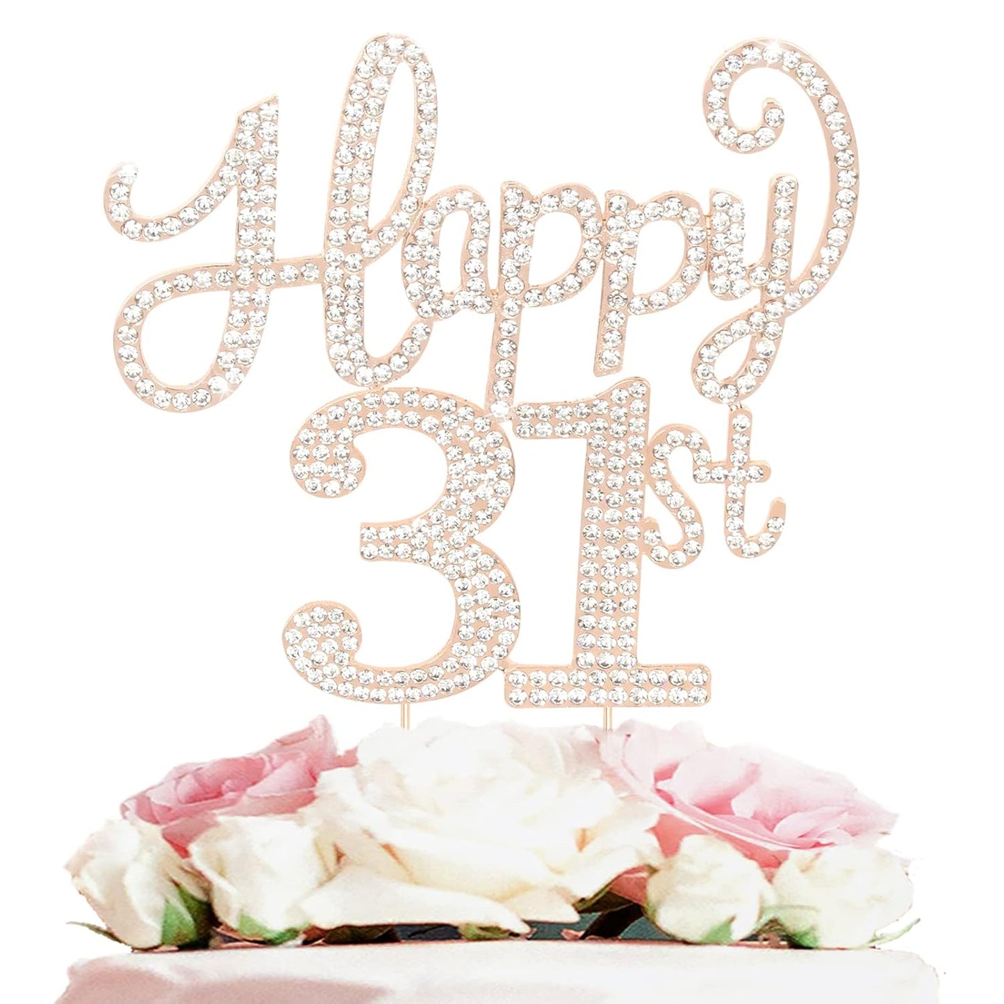 LASKYER Happy 31st Birthday Decorations,31st Birthday Gold Rhinestone Cake Topper - Cheers to 31 Years Old Bday Party Metal Sparkly Cake Centerpieces Sign.