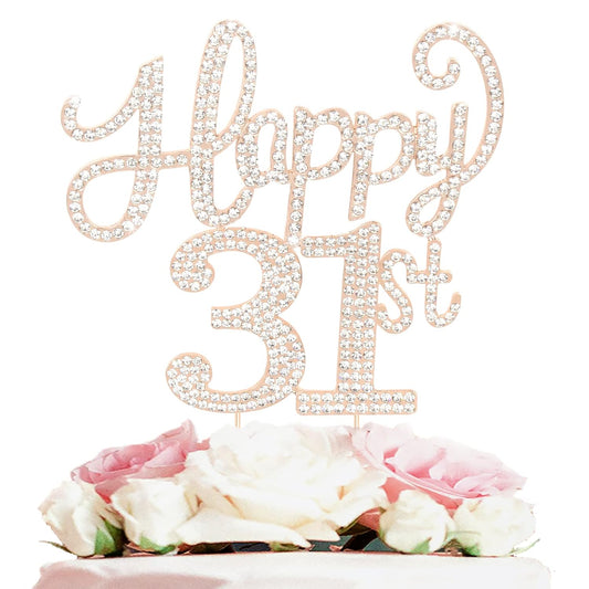 LASKYER Happy 31st Birthday Decorations,31st Birthday Gold Rhinestone Cake Topper - Cheers to 31 Years Old Bday Party Metal Sparkly Cake Centerpieces Sign.