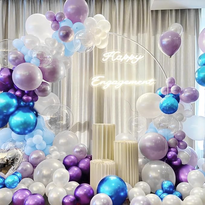 Blue Purple White Balloon Garland Arch Kit, 167Pcs Latex Balloons Different Sizes 18 12 10 5 inch for Girl Princess Winter Wonderland Birthday Baby Shower Party Decorations