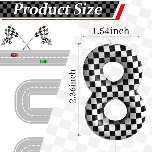Racing Cars Themed Birthday Candle Number 8 Checkered Candle Birthday Party Decoration Cake Topper for Racing Car Party Decoration Theme Party Supplies (Number 8)