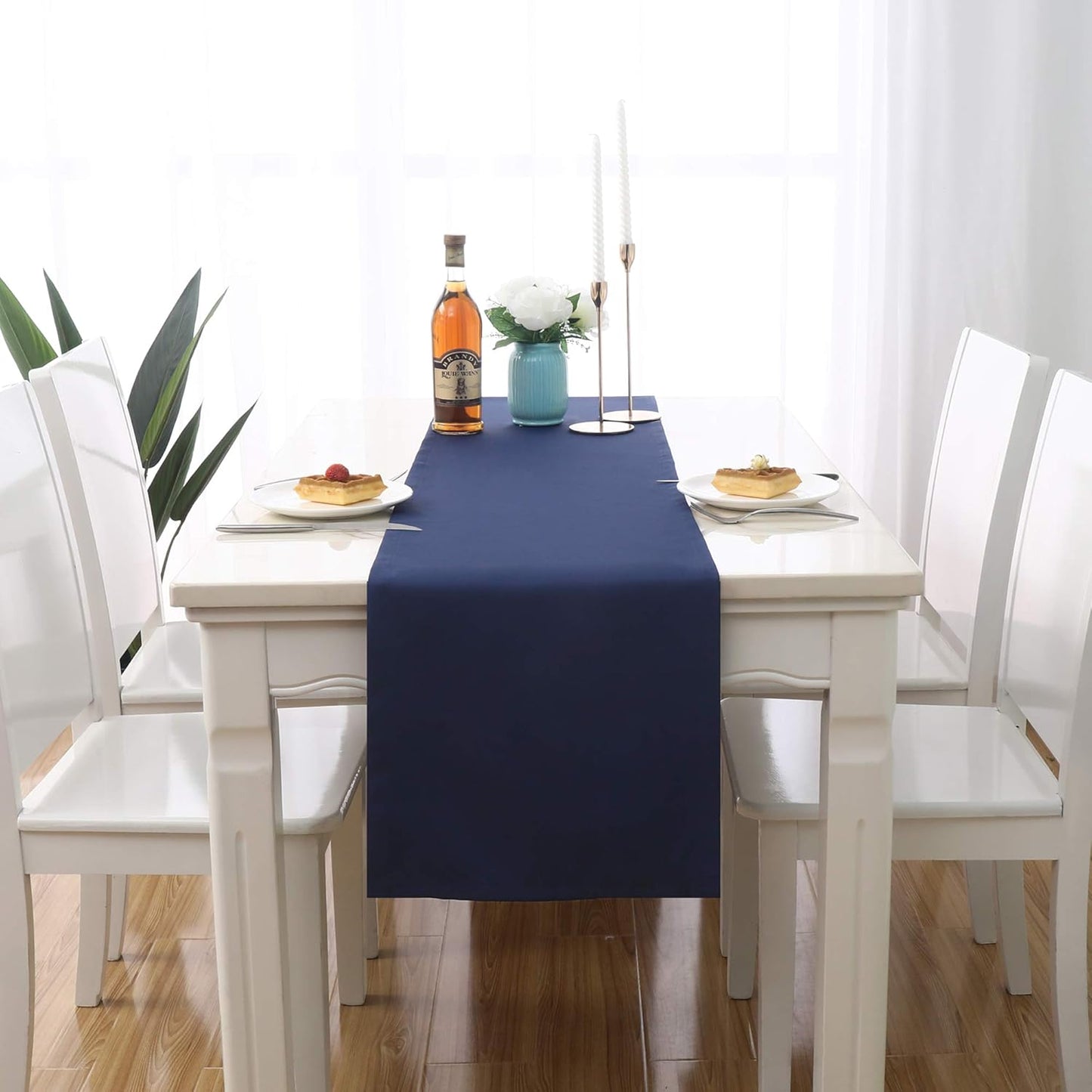 DUALIFE Navy Table Runner 14x108 inch Large Solid Color Thick Polyester Decorative Cloth Handcrafted for Wedding Party Birthday Graduations Hotel Restaurant Banquet Catering Services Event 1 Piece