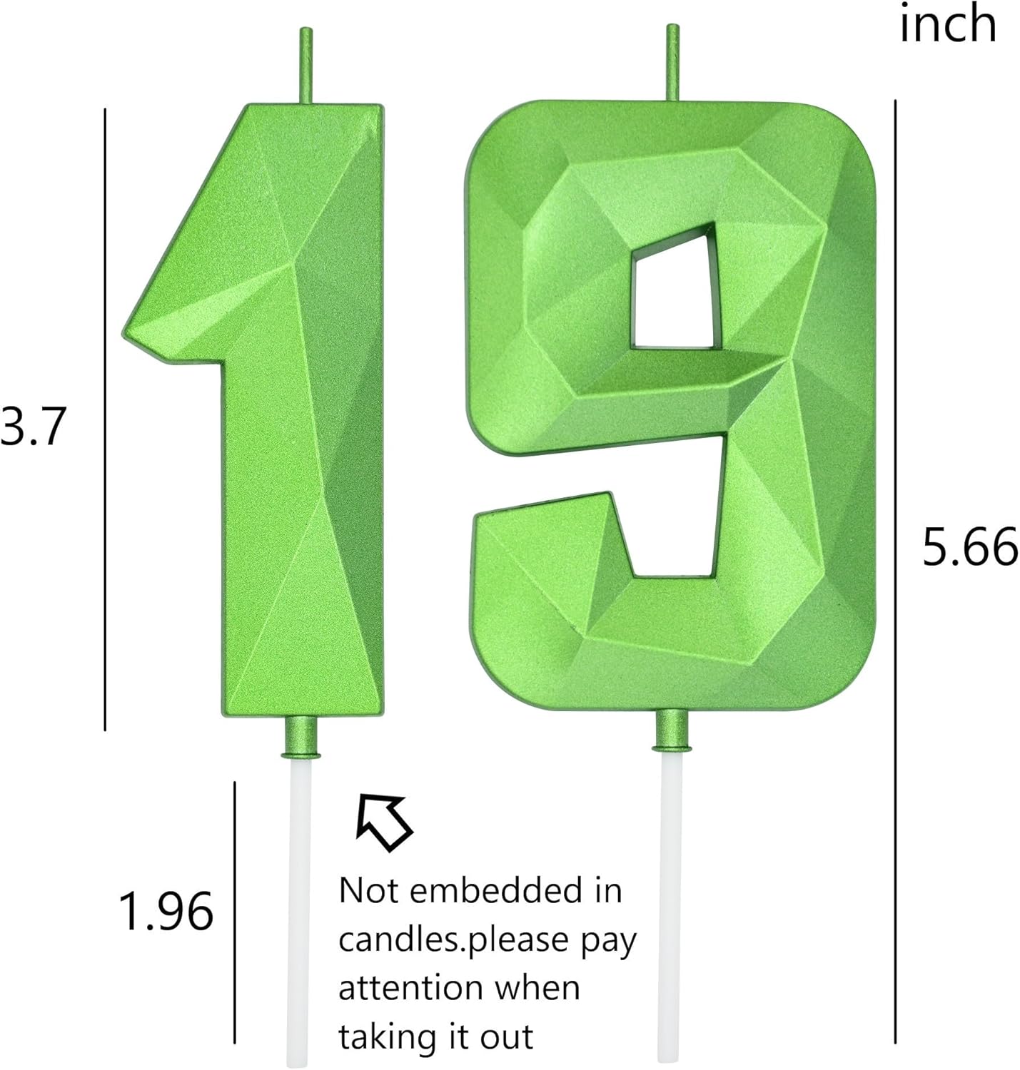 DERVENTA Large Birthday Candle Number 3D Green 3.7 inch Party Celebration Anniversary Decoration Cake Topper 1 Piece (Number 19 Green)