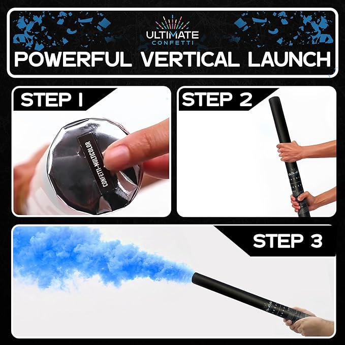 Ultimate Confetti – Handheld Gender Reveal Powder Cannon 24” Blue – Non-Toxic Food-Grade Powder Popper Cannon – Pre-Filled, Leak-Resistant Single-Use Cannon – 15–25 ft Outdoor Photo-Ready Explosion