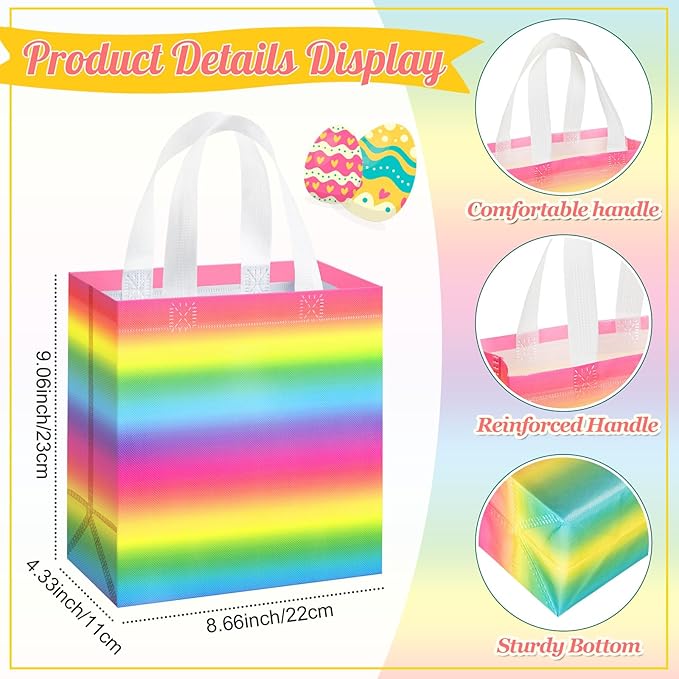 Sweetude 16 Pcs Pastel Gift Bags Pastel Rainbow Gift Bag with Handles Rainbow Party Favors Non Woven Reusable Tote for Women Wedding Birthday Baby Shower Mothers Day Party Decorations