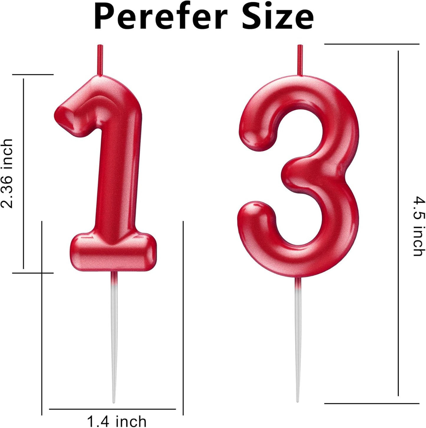 Red Number 13 Candle Happy Birthday 3D Number Candles for Birthday Cake Party Decoration Wedding Anniversary Celebration Supplies