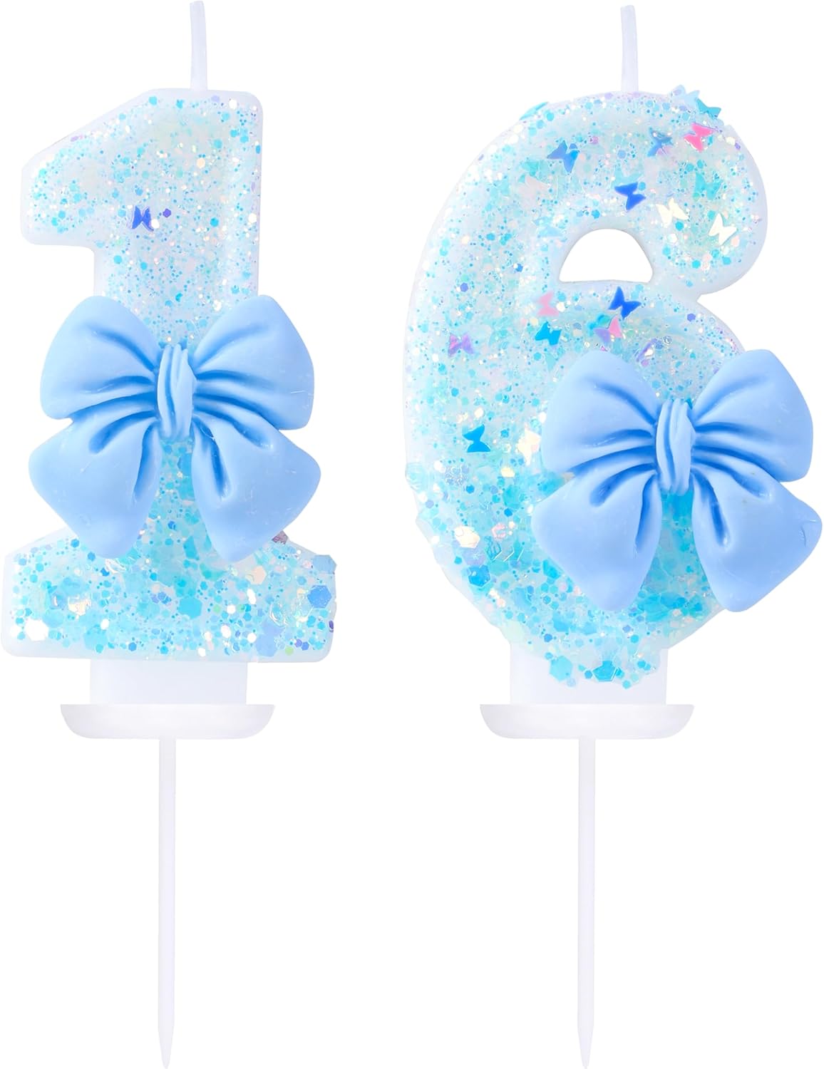 16th Birthday Candles Blue Bow Number 16 Cake Candles, 16 Cake Topper Decorations for Kids Pets Pastel Birthday Party Supplies (Number 16)