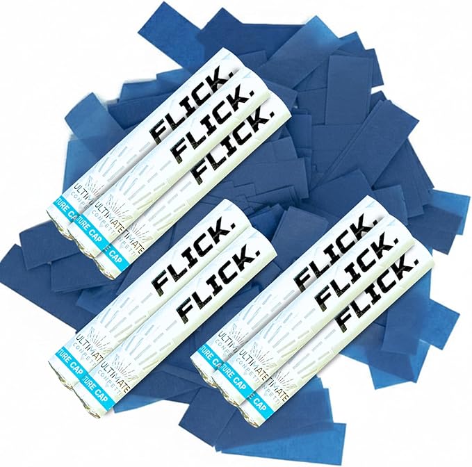 Ultimate Confetti - 8 Pack Dark Blue Confetti Wands - Handheld 6" Biodegradable Tissue Paper Confetti Flick Flutter Sticks For Wedding, Birthday, Parties & Live Events - 1 Handful, 0.5 oz Each Stick
