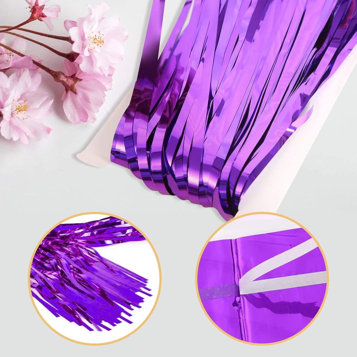 10 Pack Purple Foil Curtain Backdrop 3.2ft x 9.8ft Black Metallic Tinsel Foil Fringe Curtains Streamer Photo Booth Backdrop for Birthday Party Engagement Bachelorette Party Decorations (Purple)