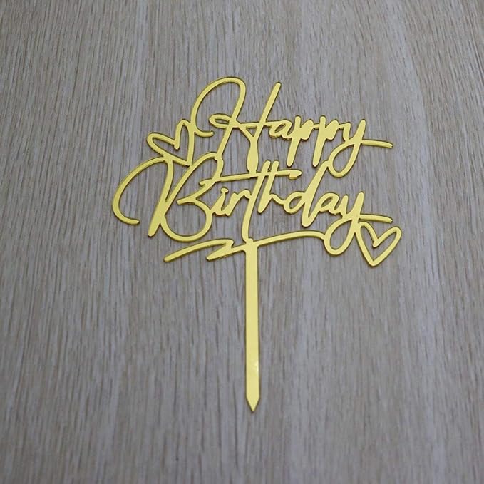 Happy Birthday Cake Topper - Birthday Party Decorations, Mirror Gold Acrylic