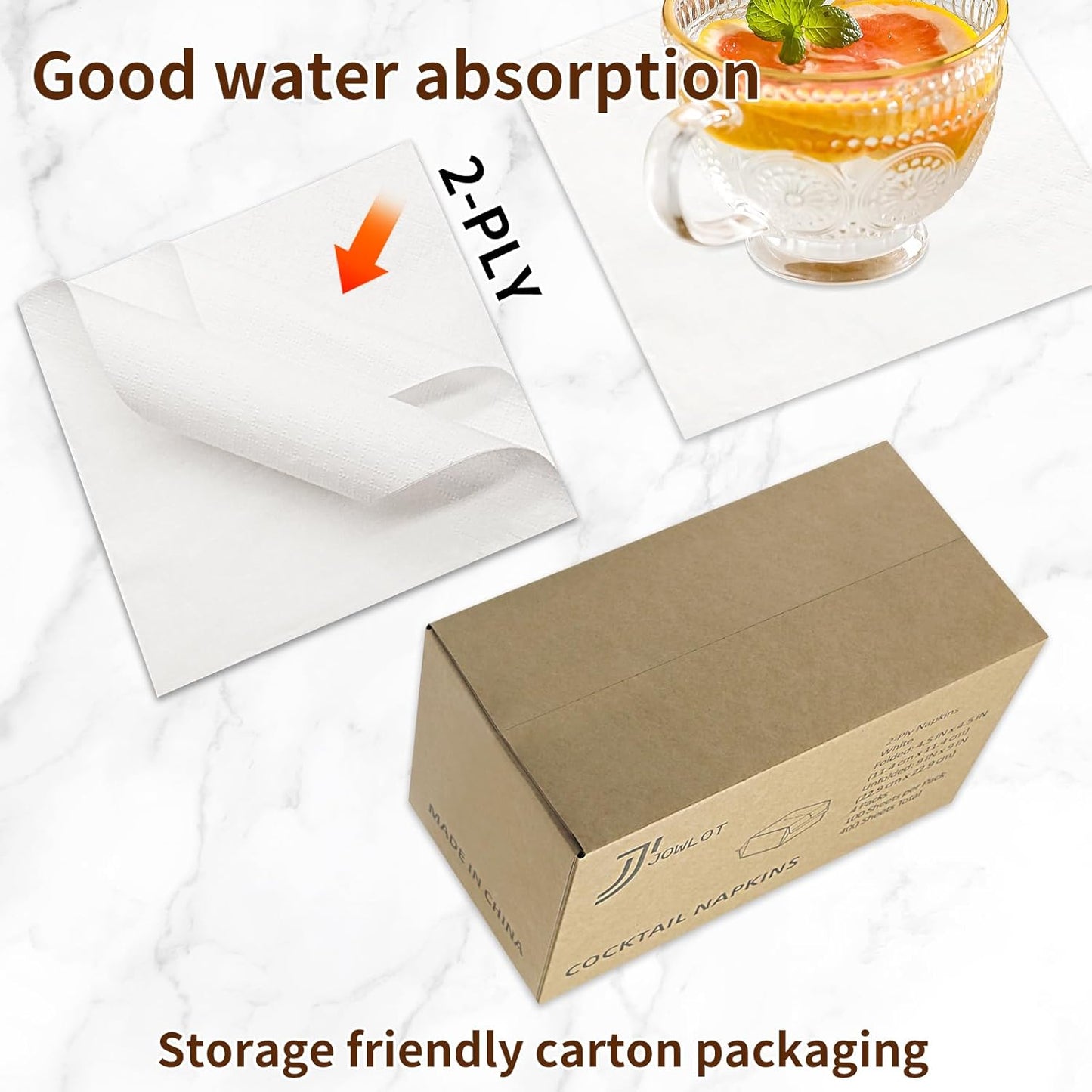 Cocktail Napkins - 400 Count 2-Ply White Napkins Disposable, 4.5 x 4.5 Inch Folded Paper Napkins Bulk Beverage Napkins for Dinner Wedding Bar Party and Everyday Use