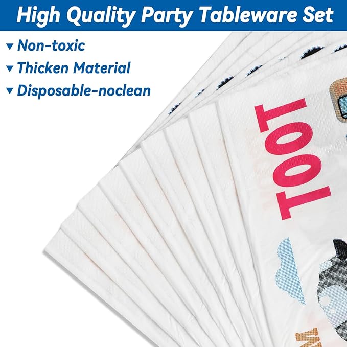 OBUSATT 96Pcs Transportation Party Supplies Traffic Jam Cars Trucks Paper Plates Napkins Construction Party Decorations Transportation Dinnerware Party Favor Transport Vehicle Tableware Serves 24