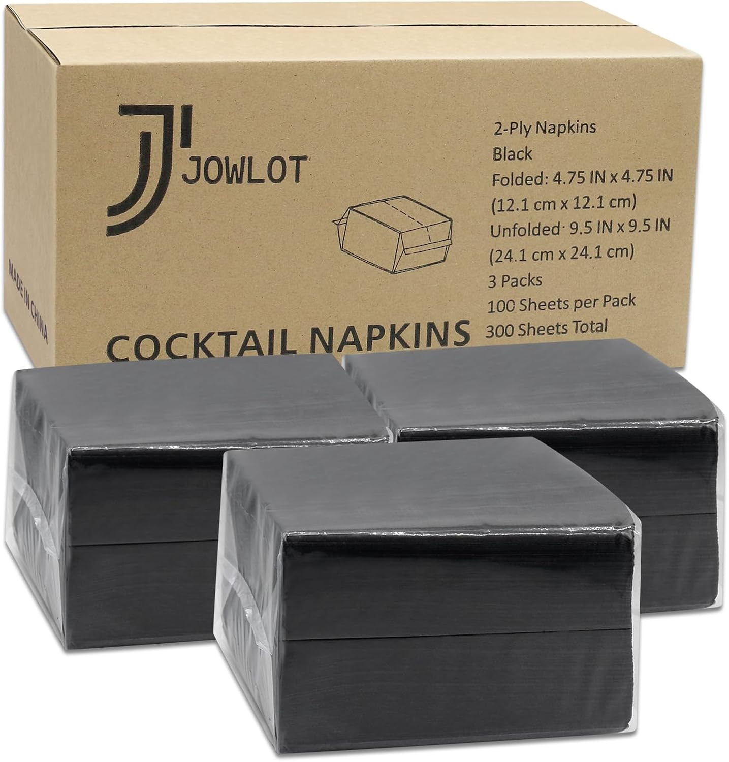 Cocktail Napkins - 300 Count 2-Ply Black Napkins Disposable, 4.75 x 4.75 Inch Folded Paper Napkins Bulk Beverage Napkins for Dinner Wedding Bar Party and Everyday Use