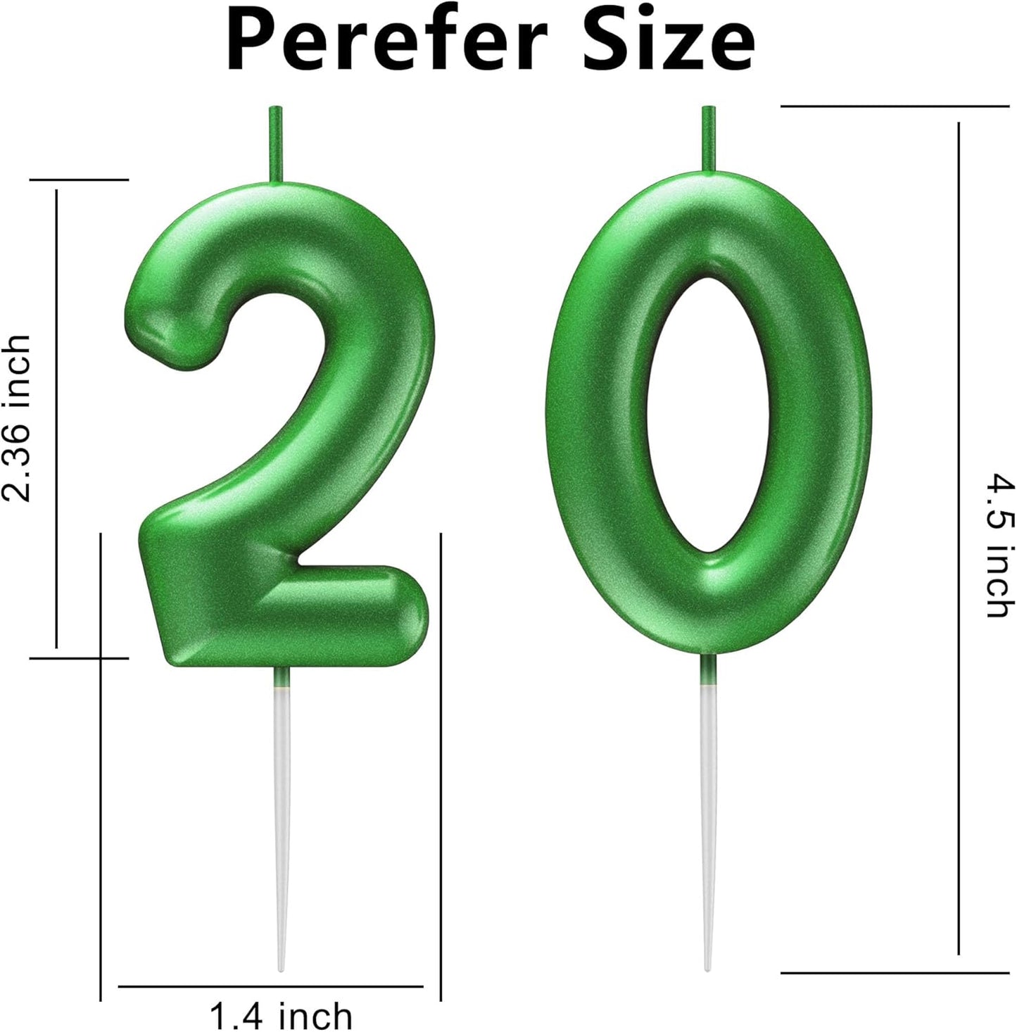 Green Number 20 Candle Happy Birthday 3D Number Candles for Birthday Cake Party Decoration Wedding Anniversary Celebration Supplies