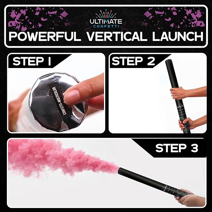 Ultimate Confetti – Handheld Gender Reveal Powder Cannon 24” Pink – Non-Toxic Food-Grade Powder Popper Cannon – Pre-Filled, Leak-Resistant Single-Use Cannon – 15–25 ft Outdoor Photo-Ready Explosion