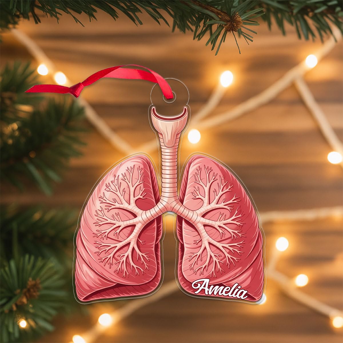 Personalized Human Lungs Ornament, Custom Medical Christmas Ornament, Lungs Gift, Respiratory Therapist Holiday Decoration, Unique Keepsake Acrylic Ornament – Personalized