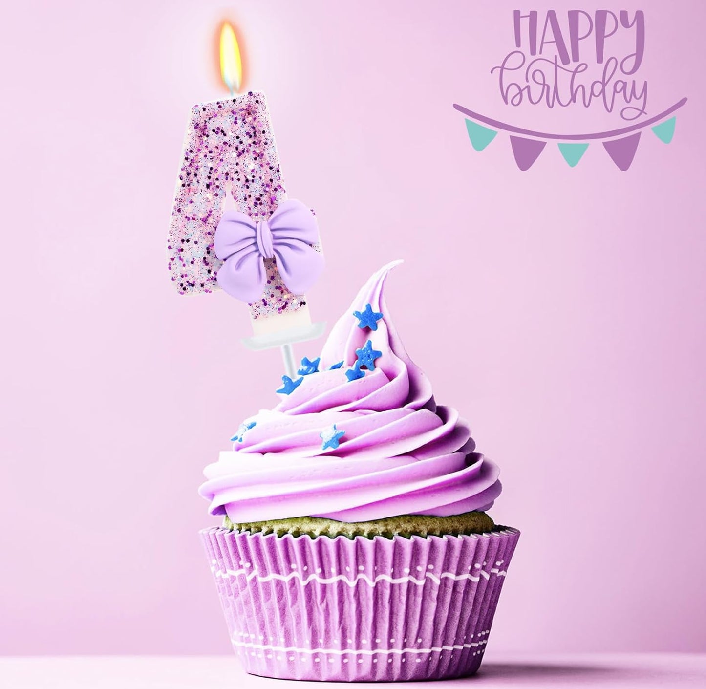 Birthday Candle for Cake, 4 Candle - Purple Glitter with Bowknot, 2.76 inch Cake Topper Decoration for 4 Years Old Birthday Party (Number 4)