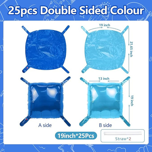 NISOCY 25PCS Deep Blue Square Foil Balloons Wall Backdrop Double Sided Pearl Blue Balloons Arch Kit for Birthday Graduation Baby Shower Wedding Memorial Day Party Decorations