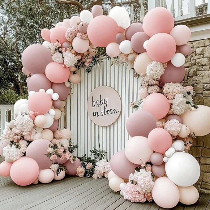 Pastel Pink White Balloon Arch Double Stuffed Light Pink Beige Cream Balloon Garland Kit Boho Dusty Rose Blush Balloons for Baby Shower Bridal Birthday Valentine's Wedding Easter Princess Party Decor
