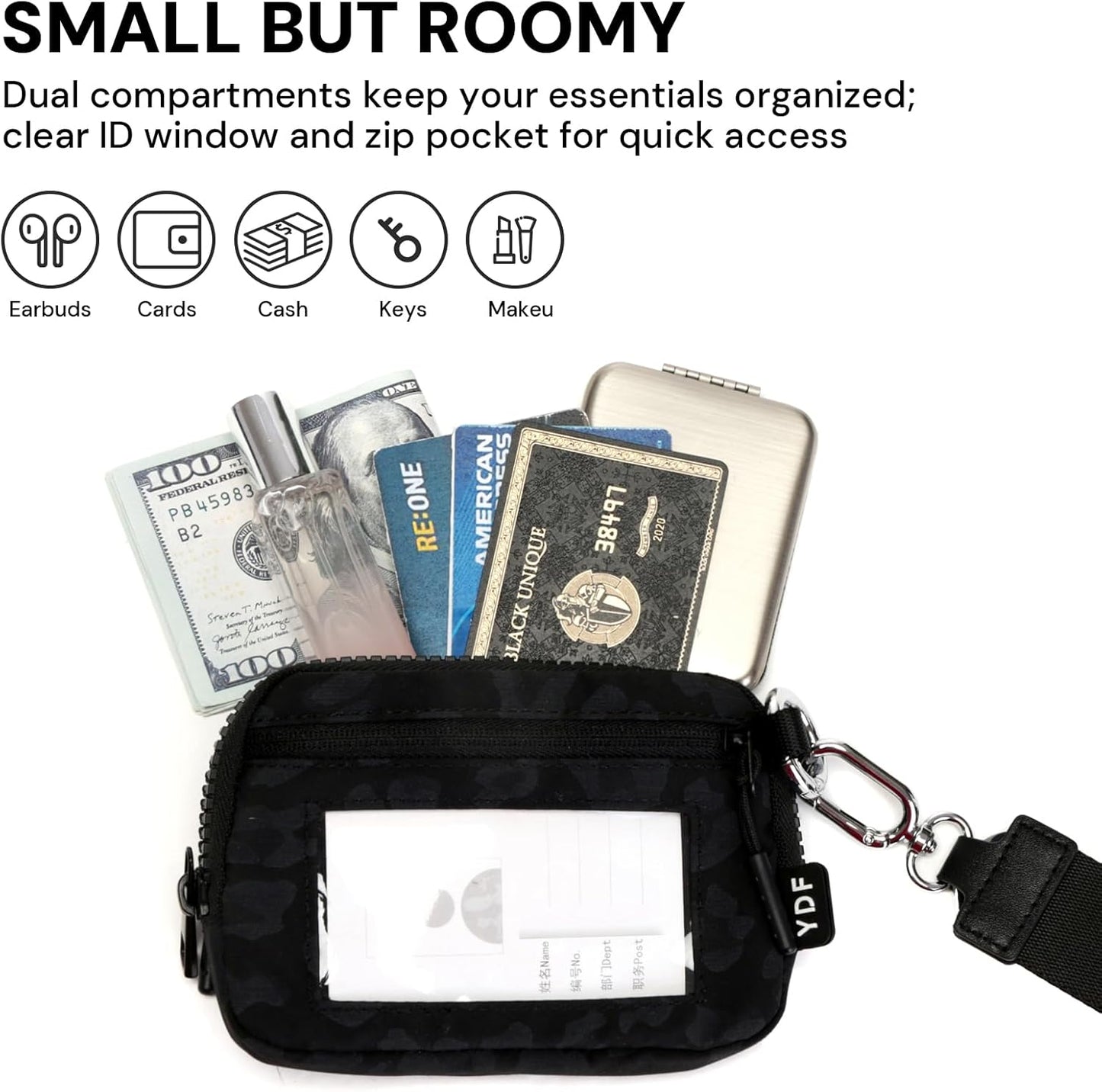 Keychain Wallet for Women Mini Zip Card Holder with ID Window Coin Purse Detachable Wristlet Small Wallets Black Leopard
