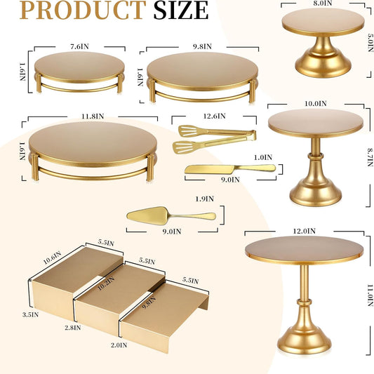 12 PCS Gold Cake Stand Set with Gold Pedestal Cake Stand and Cake Cutter Pie Spatula, Dessert Table Display Set for Wedding, Party, Birthday, Baby Shower, Event Bridal Celebration
