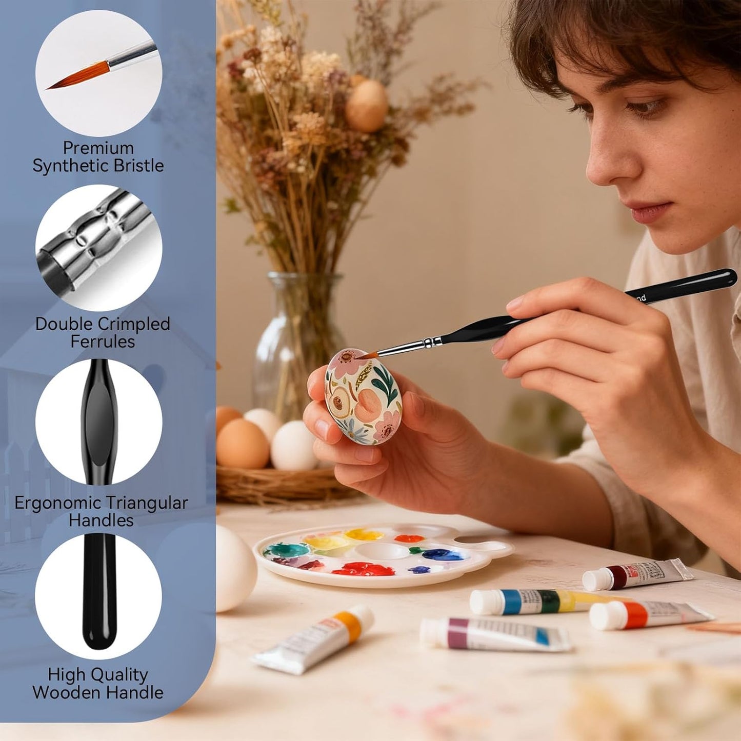 10Pcs Detailing Paint Brushes, Miniature Painting Brushes for Acrylic, Oil, Watercolor, Art Painting Brushes with Triangular Handles for Model Painting, Figurine, Face, Paint by Numbers Kit for Adults