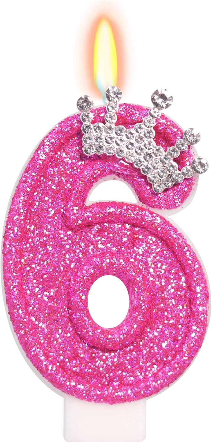 Birthday Candle for Cake, Crown Rose Number Cake Candles, 2.76 inch Number Happy Birthday Candle, Cake Topper Decoration for Birthday Party (Number 6)