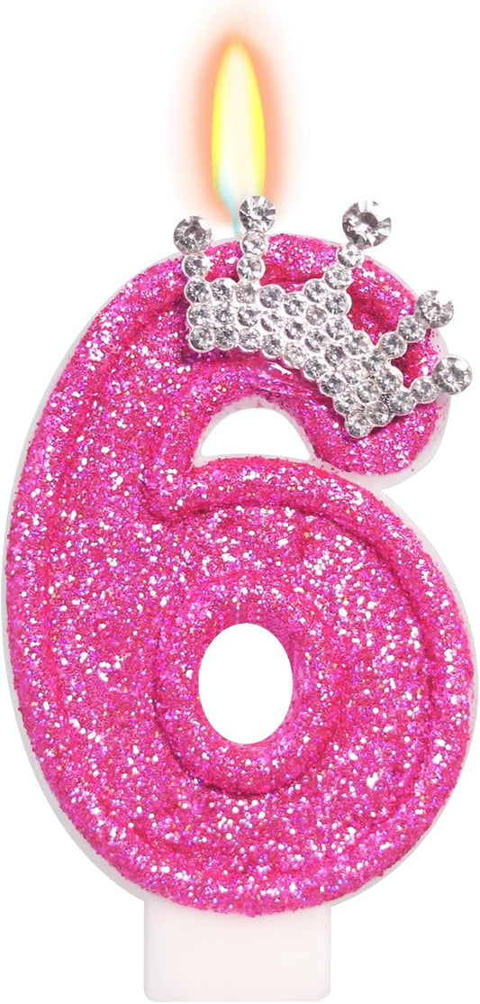 Birthday Candle for Cake, Crown Rose Number Cake Candles, 2.76 inch Number Happy Birthday Candle, Cake Topper Decoration for Birthday Party (Number 6)