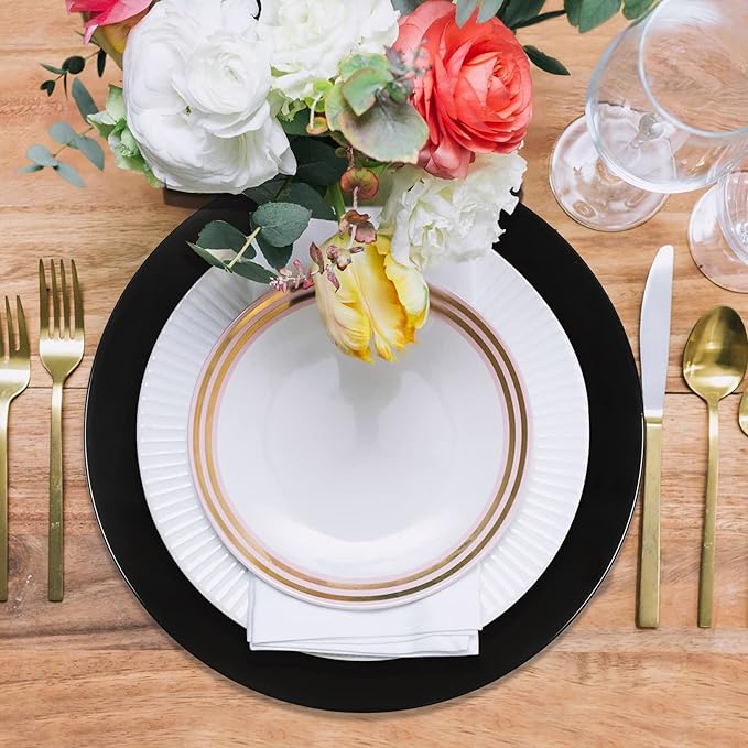 MAONAME Black Charger Plates Set of 6, 13-Inch Round Plate Chargers for Dinner Plate, Plastic Table Chargers for Wedding Decor, Party