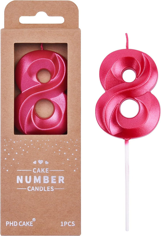 PHD CAKE 2.76 Inch Diamond Red 8 Number Birthday Candles, Cake Candles for Party Celebration