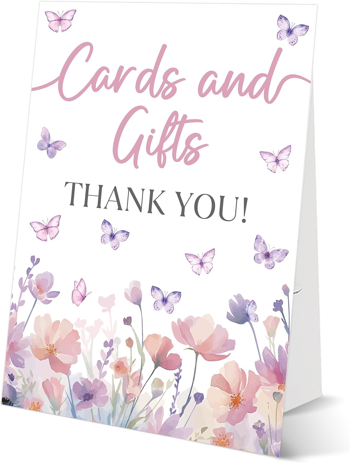 Butterfly Baby Shower Tabletop Sign, Cards and Gifts, Include One 8×11 Sign with holder, Purple Butterfly Gender Reveal Party Decoration Supplies - FL30