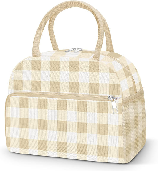 Coobiiya Lunch Bag for Women Men, Cute Corduroy Lunch Tote Bags Insulated Reusable LunchBox Large Capacity Cooler Bag for Work Travel Picnic