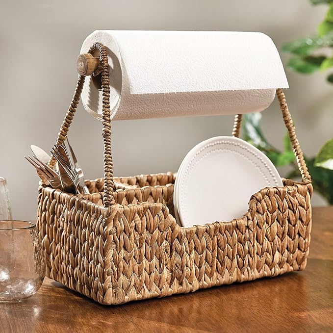 BLACK FOREST DECOR Seagrass Wicker Utensil & Paper Towel Caddy, 14" W x 7 1/2" D x 13 1/2" H